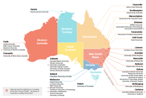 Các trường chia theo khu vực/thành phố tại Úc